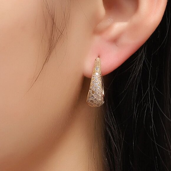 Hoop Earrings, Cubic Zirconia Minimalist Trendy Elegant Hoop Earrings - Picture 2 of 3